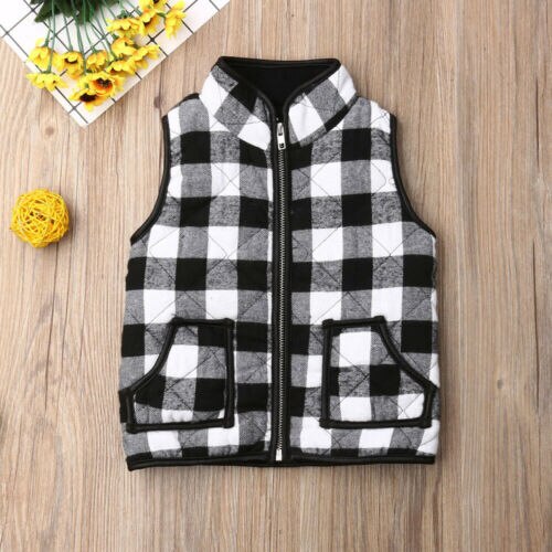 Autumn Winter 1-6 Years Kids Baby Boy Girl Plaid Vest Jacket Zipper Outwear Sleeveless Waistcoat Coat Sweatshirt Clothes