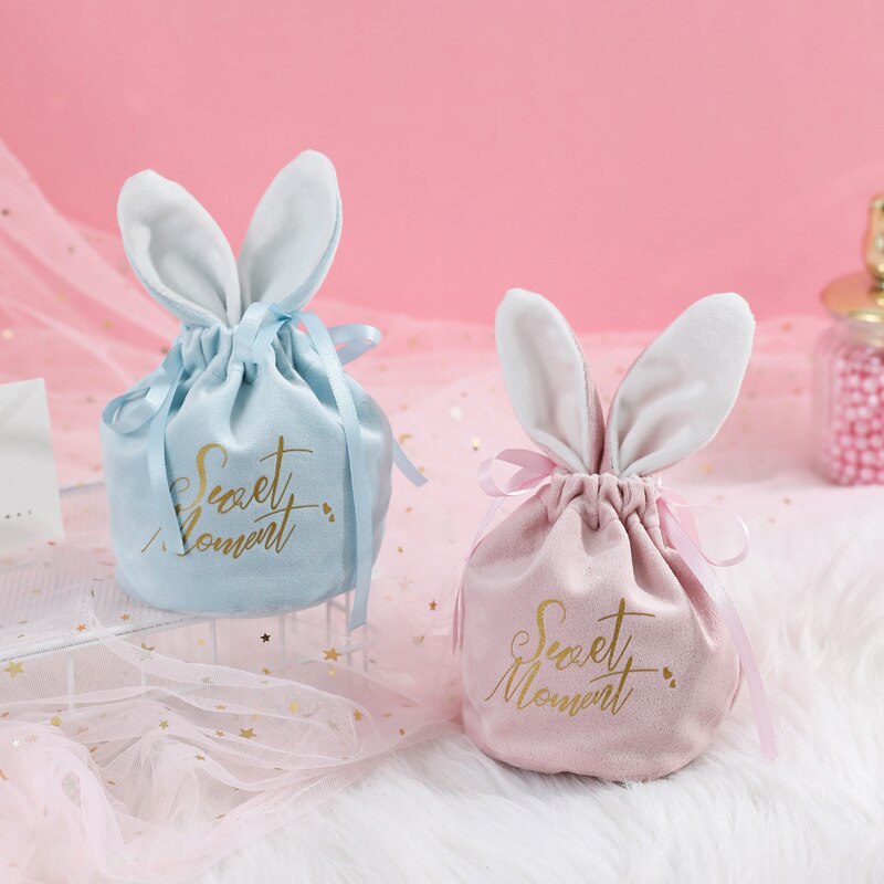 Leuke Fluwelen Konijn Oor Zakken Pasen Bunny Chocolade Snoep Tas Kawaii Trekkoord Valentijnsdag Verpakking Zak Sieraden Organizer