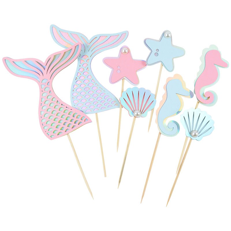 Adornos para pastel de cola de sirena y estrella de mar, decoración para de cumpleaños para niños, decoración para cupcakes, suministros para Baby Shower y boda, 4 unids/set por Set