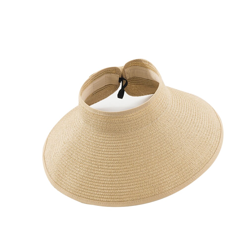 Visera plegable de paja de verano para mujer con bonito lazo, gorro de playa para uso diario, gorro de vacaciones H7JP: Camel