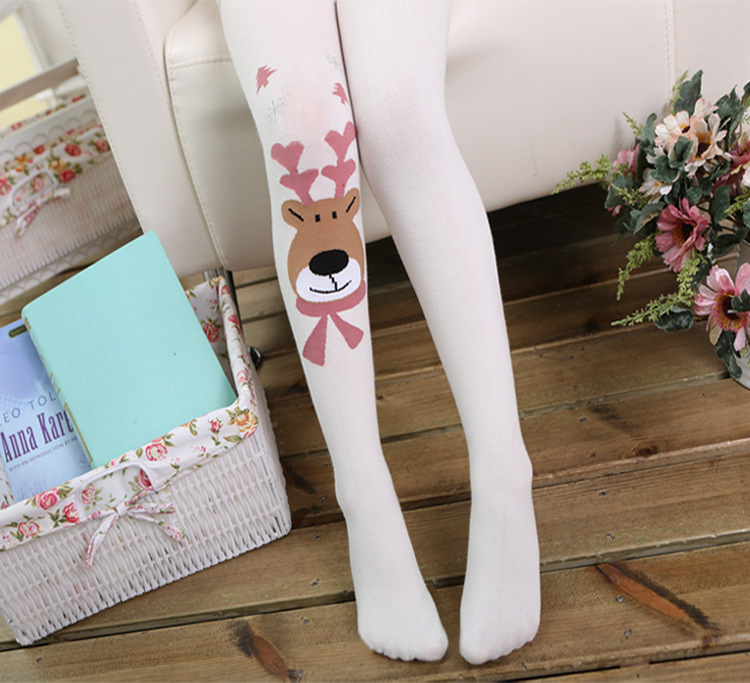 Schattige cartoon herten kinderen meisjes panty's kinderen baby katoenen panty's kawaii kerst voor jongens meisjes: Wit / 120 to 135cm