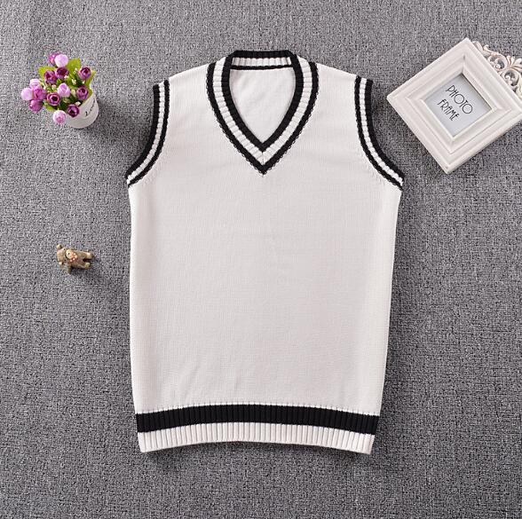 Brytyjski mundurek szkolny sweter kamizelka kobiety mężczyźni czarny i biały kolor bloku sweter bez rękawów kamizelka dzianina: Xl