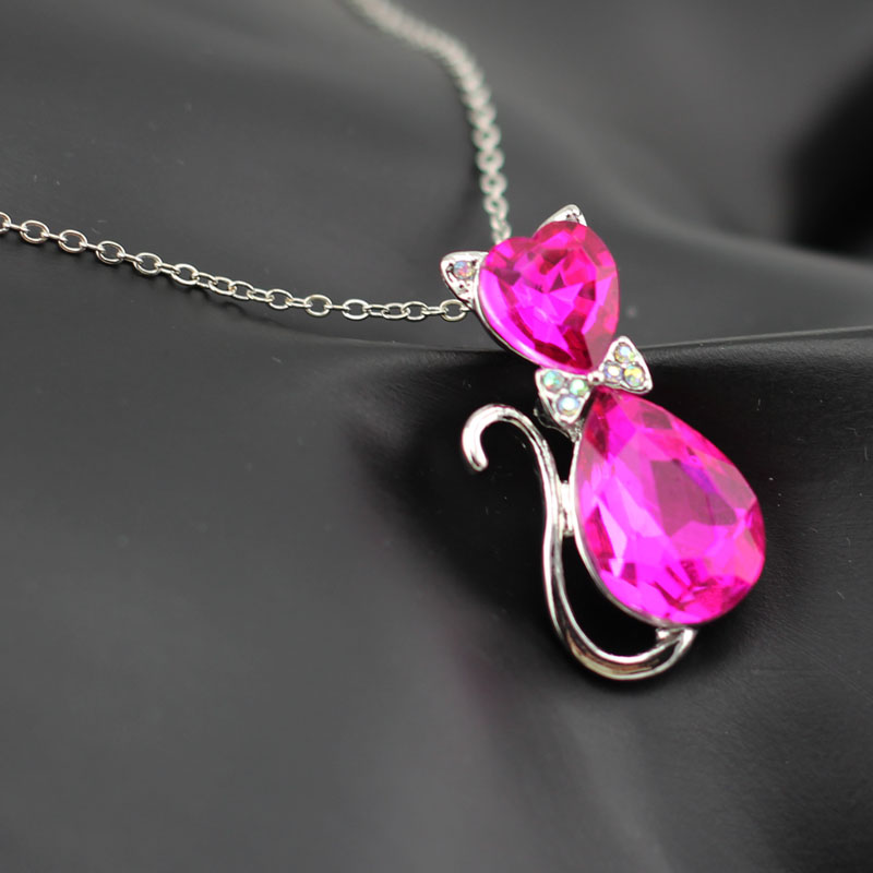 Leuke Kat Hanger Ketting Voor Vrouwen Hart Crystal Sieraden Oostenrijkse Kristal Sleutelbeen Keten Ketting