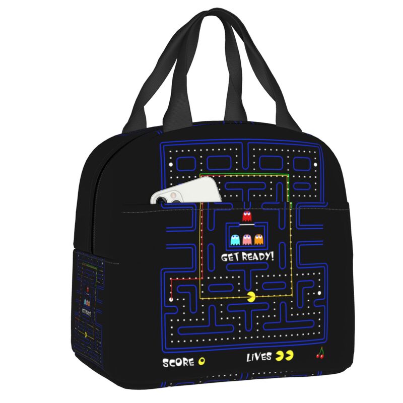 Classic Video Arcade Game Collage Insulated Lunch Bag Reusable Cooler Thermal Lunch Box Women Children Food Container Tote Bags: black