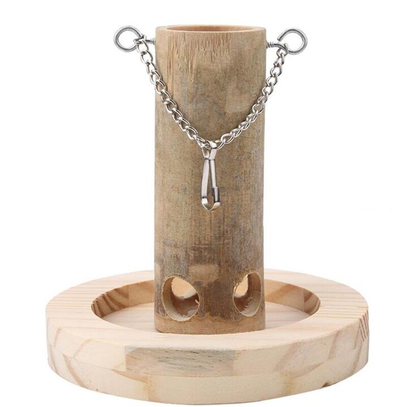Voederbox voor huisdieren, natuurlijke bamboebuis, voederbak voor papegaaien met houten voet voor huisdieren, voerbak voor huisdieren: Default Title