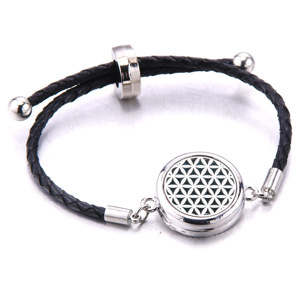 Difusor de aceites esenciales de Perfume, pulsera de cuero, medallón de aromaterapia, medallón de acero inoxidable, pulsera de cuero negro,: Color marrón amarillo