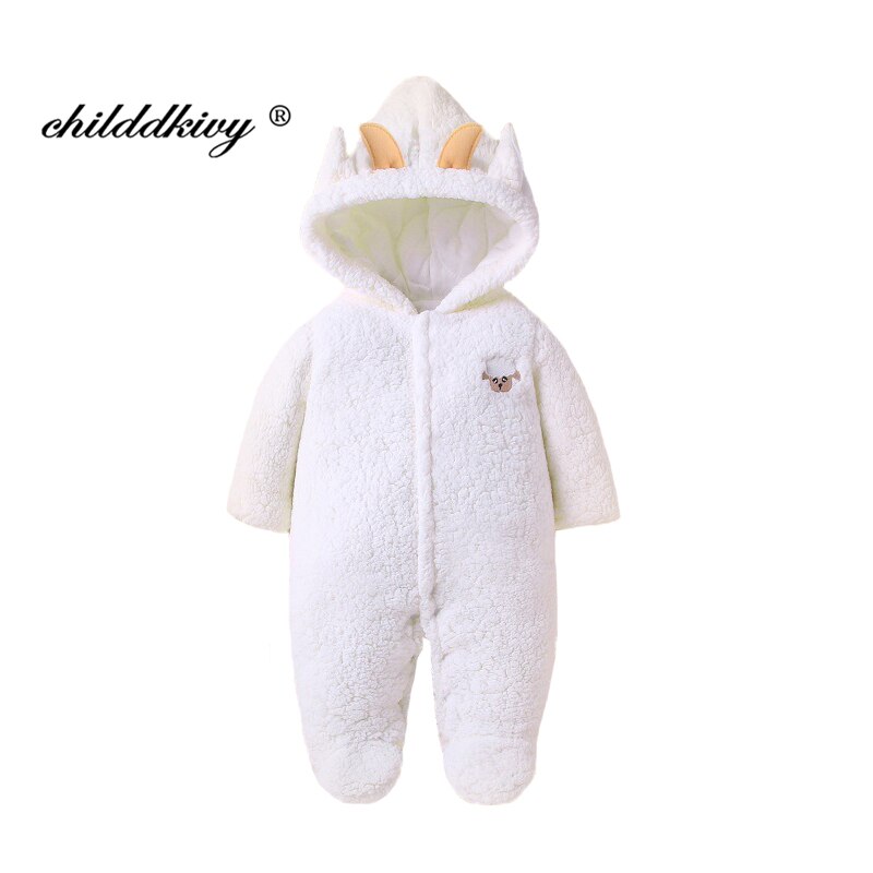 Katoenen Pasgeboren Baby Kleding Winter Meisjes Sneeuw Wear Jumpsuit Fleece Jongen Romper Bodysuit Kids Bovenkleding 0-12M: white / 3M