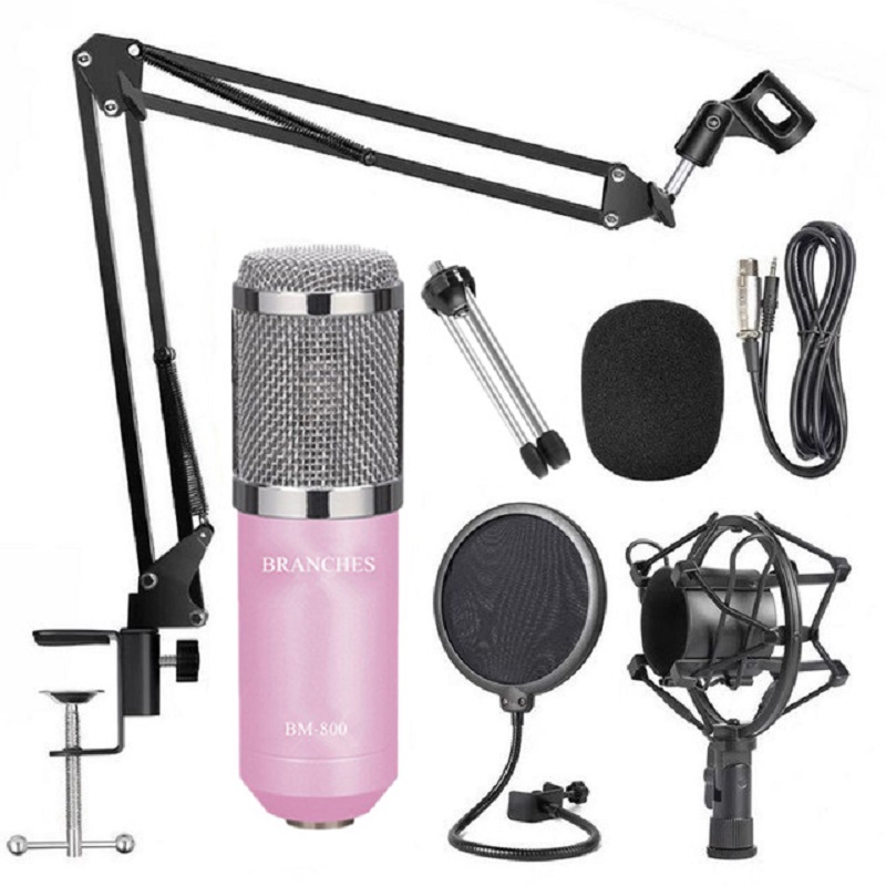 BM-800 Condenser Microphone Kit BM 800 Karaoke Studio Mic For Recording Computer With Shock Mount+Foam Cap+Cable: Package3 Pink