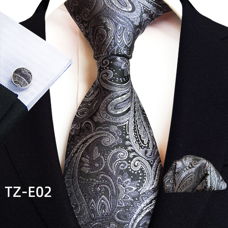 Gold Paisley Silk Ties For Men Luxury 8cm Royal Striped Necktie Pocket Square Cufflinks Set Jacquard Weave Tie Suit Accessories: black