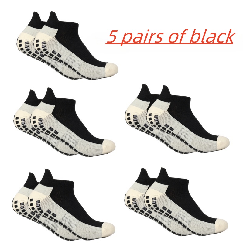 5 pairs of short men's and women's four season anti slip football socks, fitness Pilates socks, football tennis basketball sport: Preto