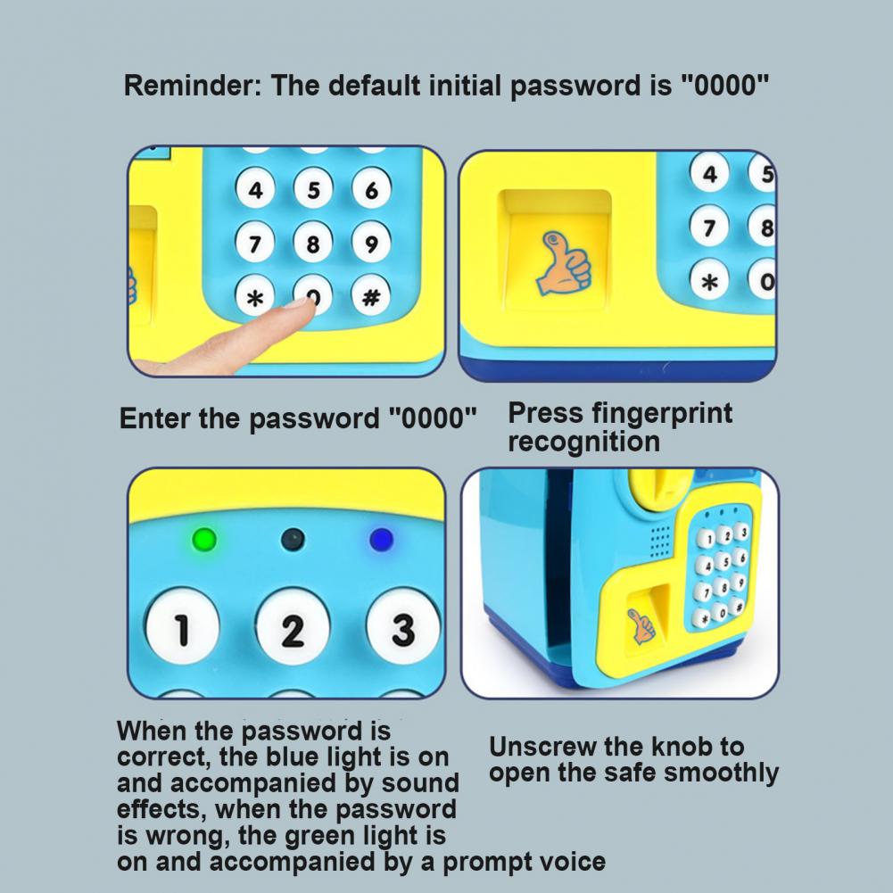 Simulazione simpatico cartone animato Password automatica salvadanaio giocattoli impronta digitale intelligente serbatoio di stoccaggio sicuro giocattolo Puzzle per bambini