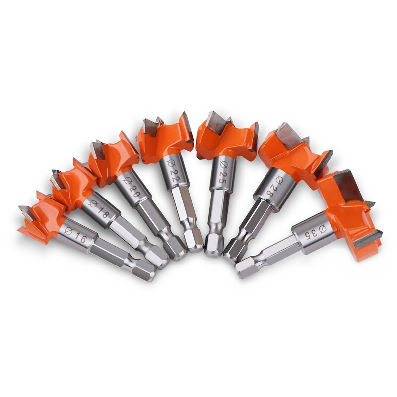 16-35Mm Tungsten Carbide Hout Scharnier Boring Boor Forstner Gatenzaag Met 1/4 Hex schacht Voor Plactic Hout: 7PCS(16-35)