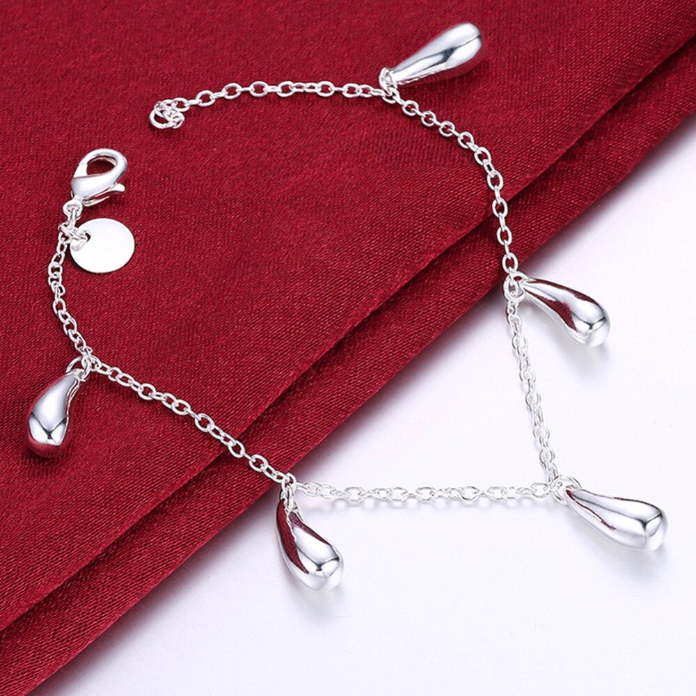 Pulseira 925 de prata esterlina, bracelete simples de gotas d&#39;água para mulheres, joias finas, presentes, venda imperdível