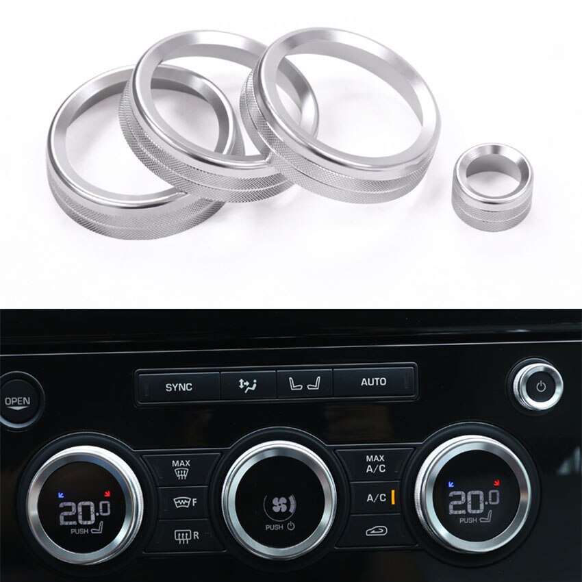 Car Styling For Land Rover Discovery 5 LR5 L462 Car Air Conditioner Volume Knob Decor Ring Trim Interior Accessories: Silver