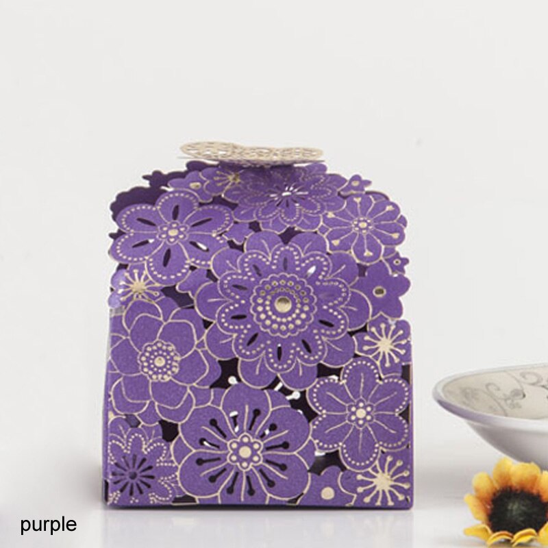Caixa de papel de desenho de borboleta, caixa para doces de papel de estilo europeu, caixa de presente para casamento, lembranças de personalidade fofa e caixa de chocolate com 10 peças: ROXO