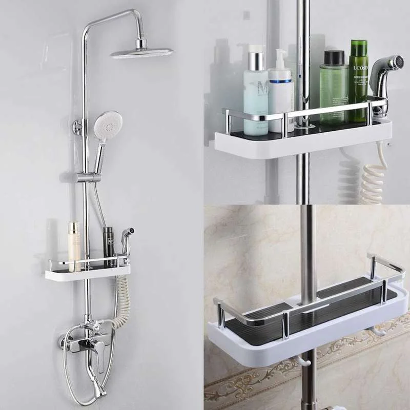 Rechthoek Badkamer Organizer Douche Planken Opbergrek Houder Shampoo Lade Badkamer Enkele Tier Hoofd Houder