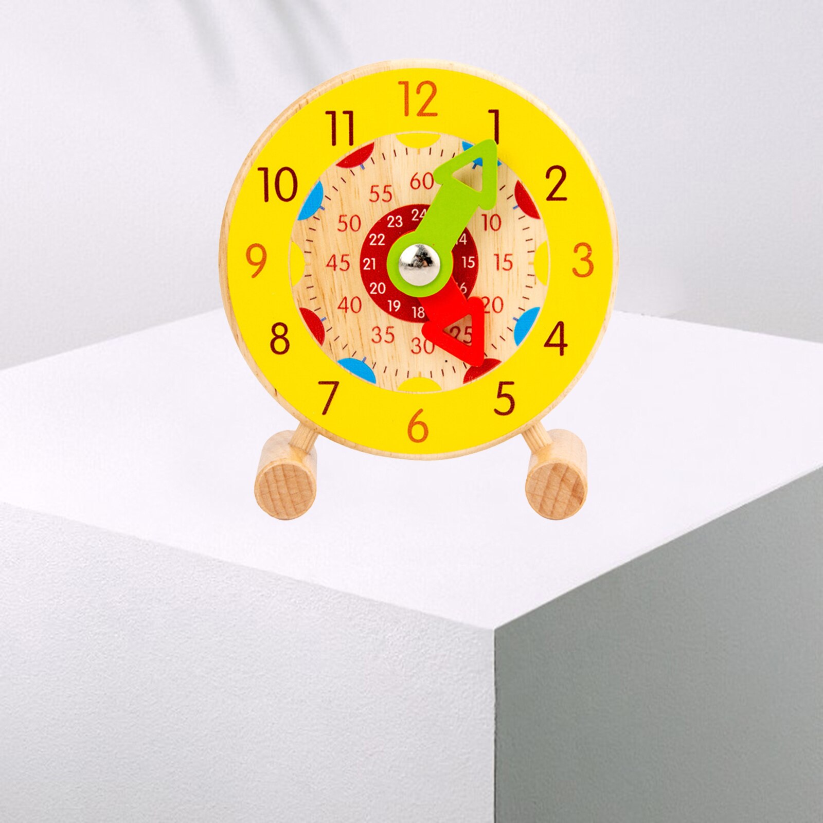 Free Standing Wooden Educational Teaching Clock Toys Tell The Time Numbers Learning Tool