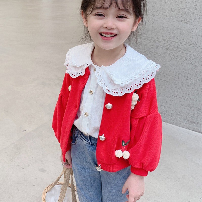 Spring Summer Girls Blouses Cotton Lapel Blouse For Girls Clothes Children Long Sleeve Tops Baby Girl Sweet Shirt 1-8 Years