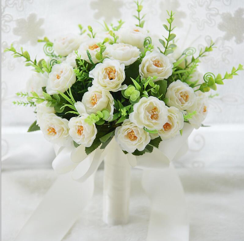 Bridal bloemen Boeket Bruiloft Boeket Kunstbloemen Voor Bruidsmeisjes Roze zijde bruidsboeketten De Mariage Bruidsboeket S4: Ivory