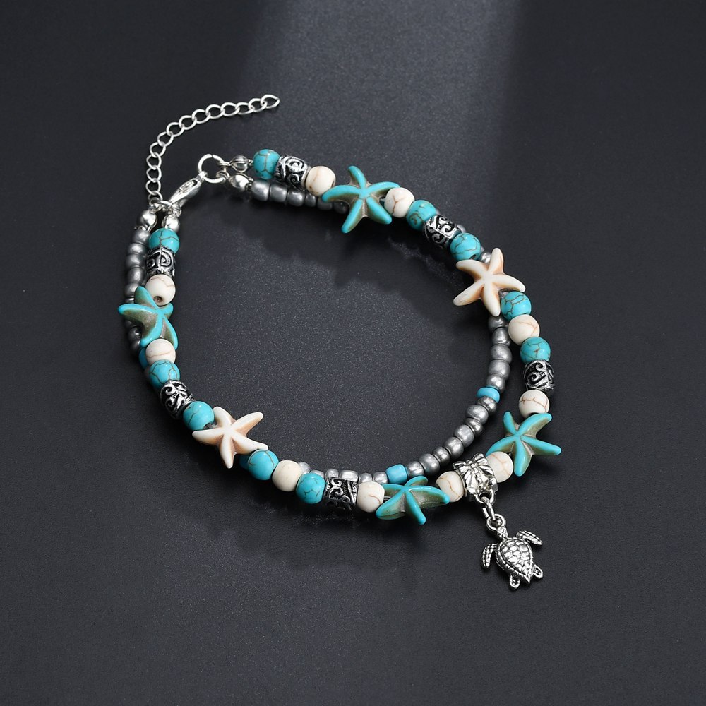 Tobilleras de playa Boho para mujer, pulsera de tobillo de elefante, cadena multicapa, joyería de pie, concha de tortuga, estrella de mar, árbol de la vida, Verano