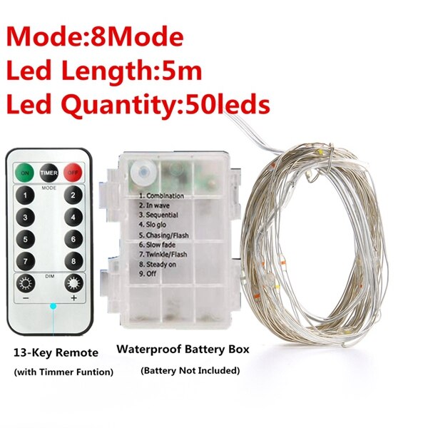 Led fejulljus 2m 5m 10m varmvit kransslinga ljus bröllopsfest utomhus 3aa batteri usb 8 lägeslampa: Batteri 8 läge 5m / Varm vit