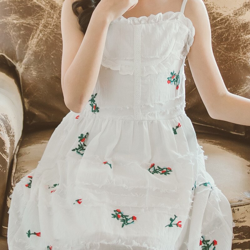 Summer Girls Braces Dress Kids and Teen Girls Cotton Floral Printed Dress Cute Children Beach Dresses, #8773