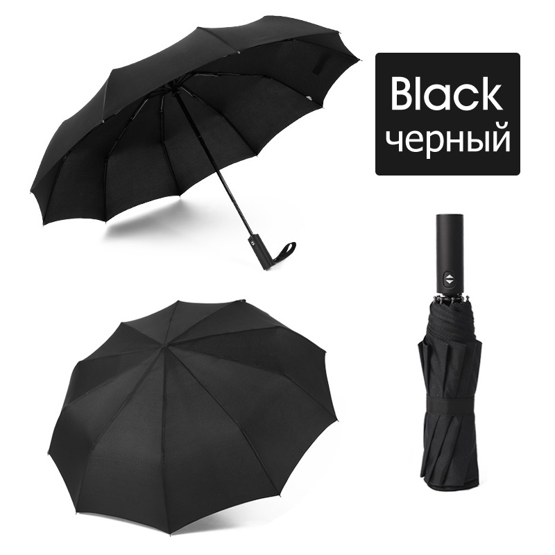 12K Strong Wind Resistant Folding Automatic Umbrella Men Rain Women Parasol Big Umbrellas Business Portable Long Handle Paraguas: Black