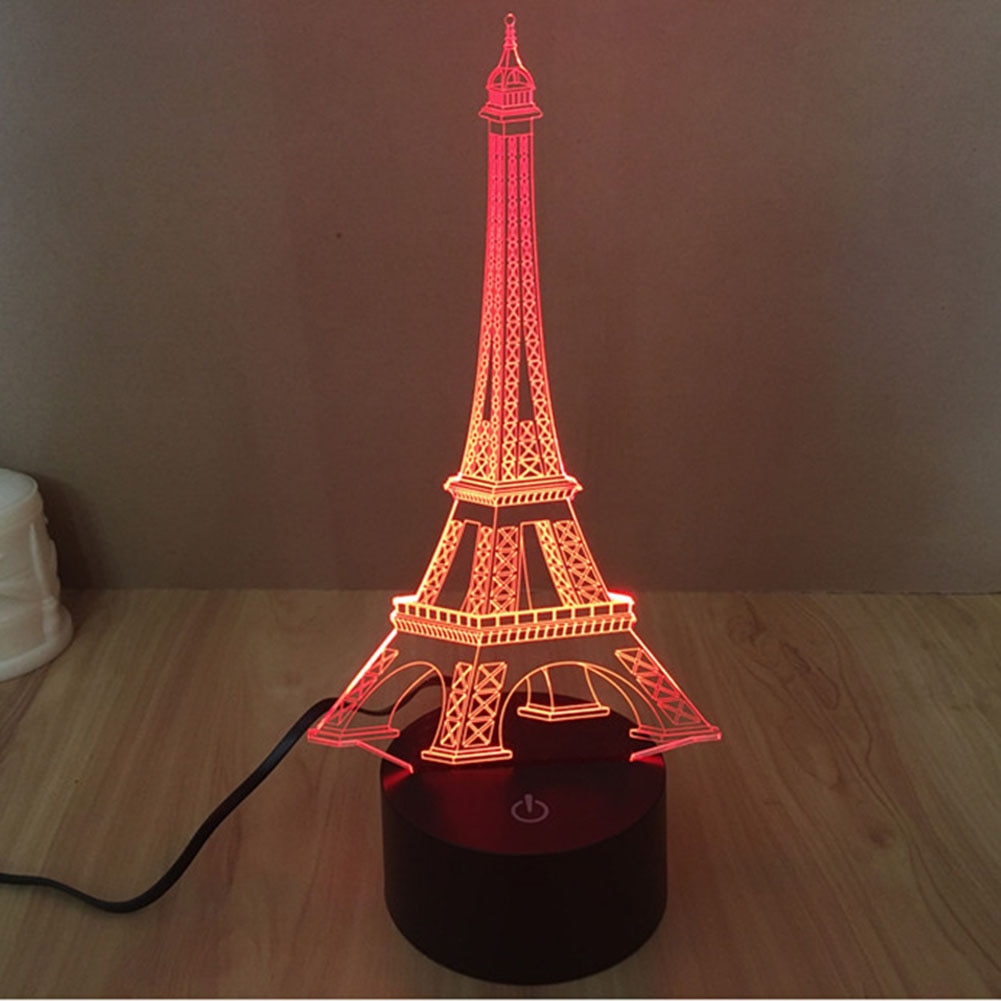 TAMPROAD Creatieve 3D Illusion Lamp LED Nachtlampje 3D Eiffeltoren Acryl Verkleuring Sfeer Tafellamp Verlichting