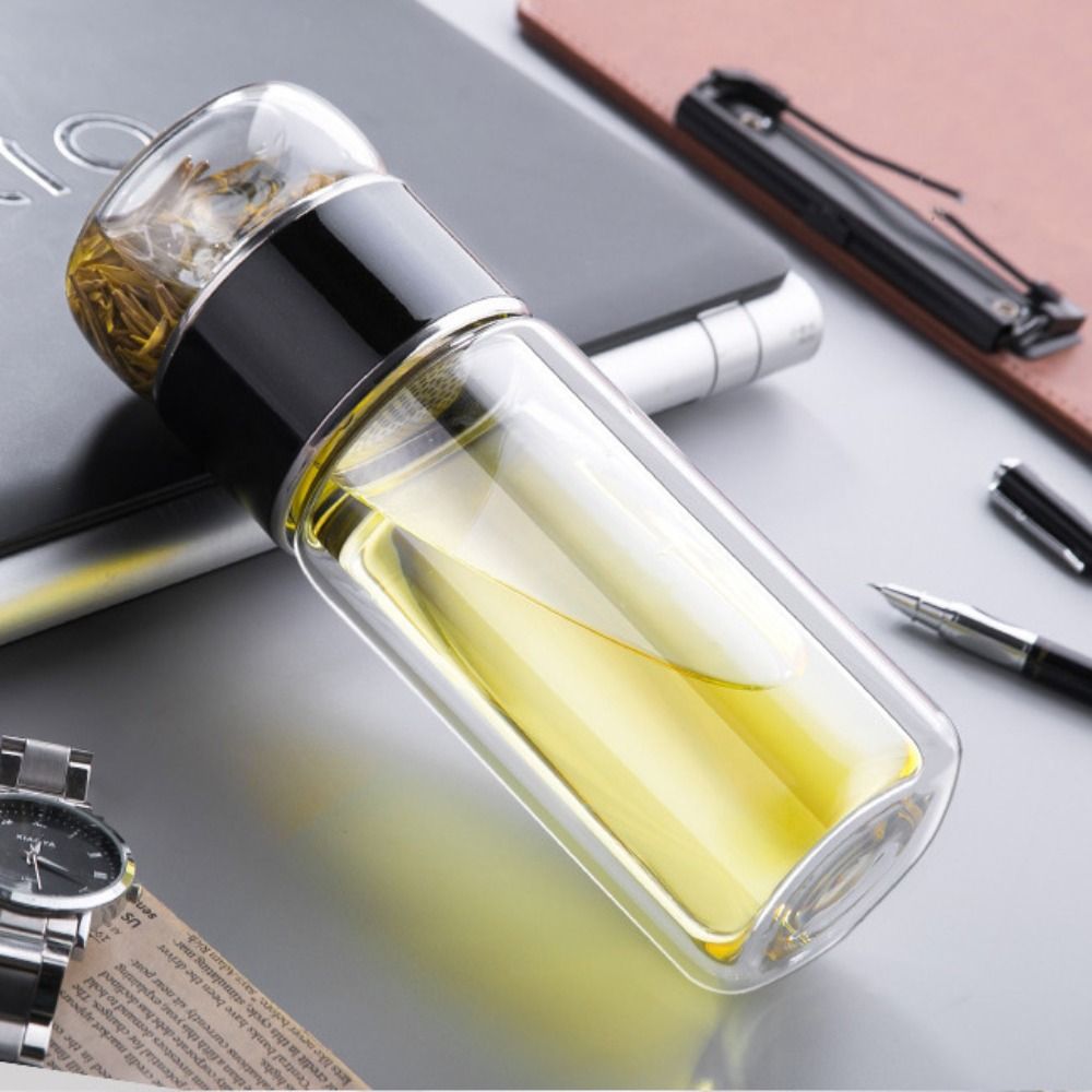 Drinkware 350ml Glass Tea Water Bottle Double Layer with Tea Filter Tea Infuser Bottle Leak Proof Flower Tea Cup Tea Brewing