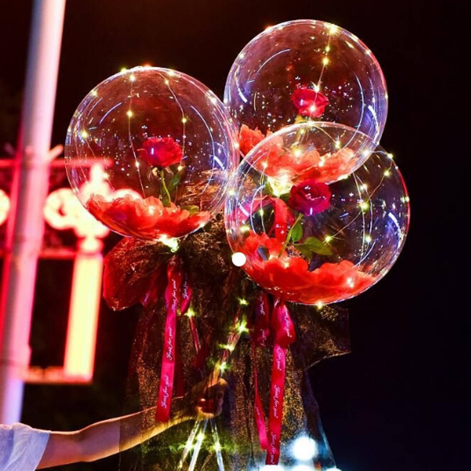 Poignée ballon Led avec bâtons lumineux Transparent Rose Bouquet Ballons de mariage fête d'anniversaire décorations lumière LED ballon #6