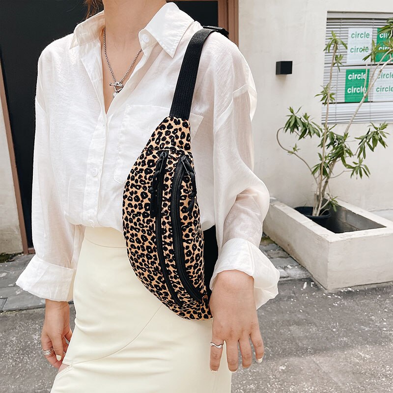 Canvas-bauchtasche, schultertasche aus leoparden-samt, umhängetasche, brusttasche, damen-bauchtasche, street-sport-bauchtasche, handytasche, gürteltasche