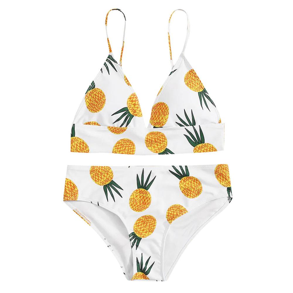 Traje de baño de dos piezas con estampado de sandía y frutas para mujer, traje de baño con efecto push-up para: Blanco / L