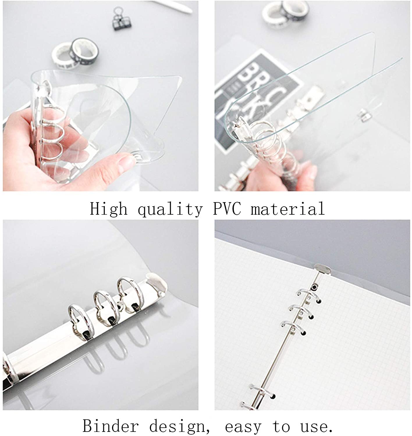 1 Pc Transparent Notebook Cover Soft PVC Binder Cover A5/A6/A7 Standard 6 Holes Snap Button Closure