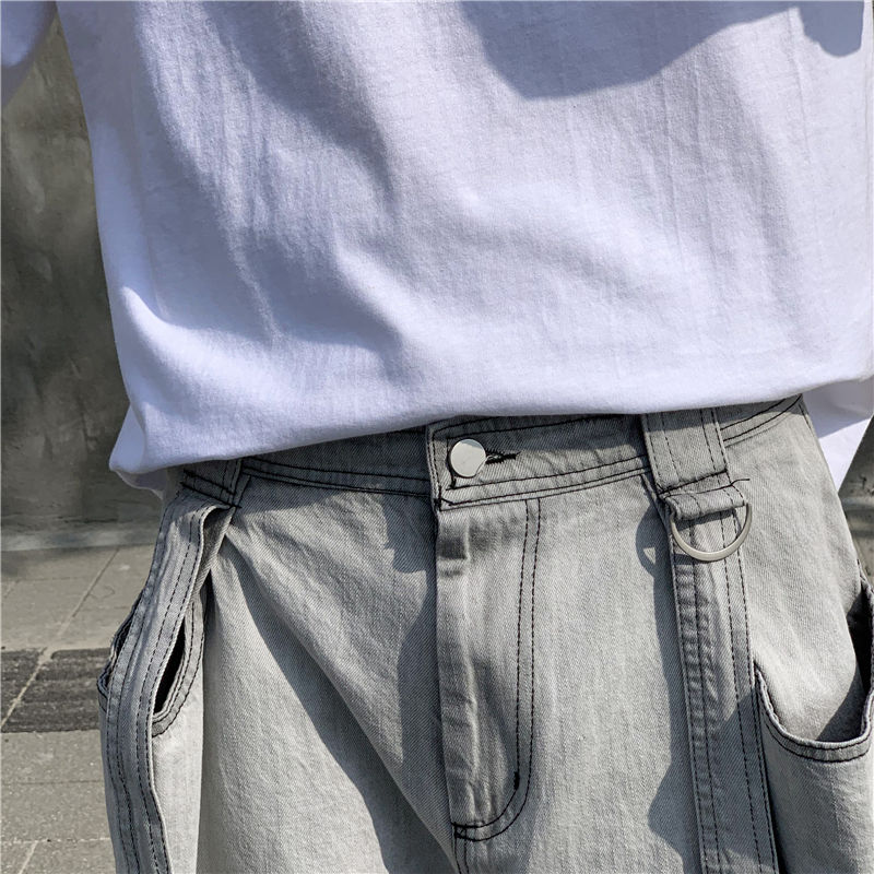 Mænds denim harem afslappet mandlige bomuld jogger jeans shorts multi-lomme strand løse brede ben vasket farve shorts