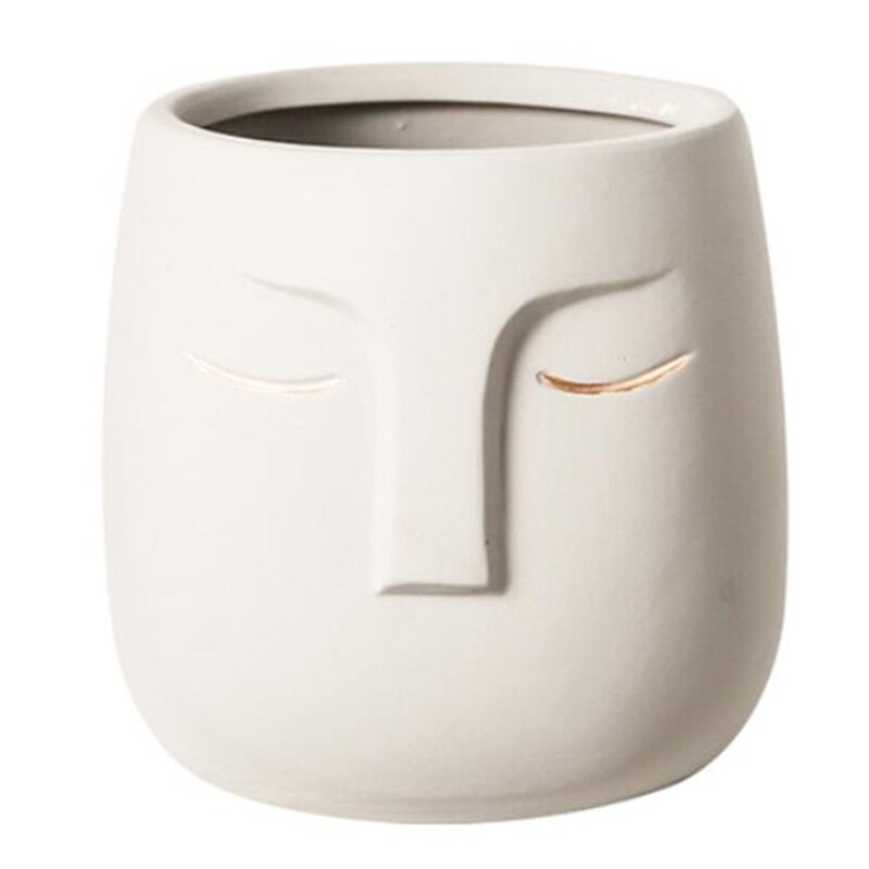 Jarrones de cerámica para decoración del hogar, maceta de cara humana nórdica, jarrón de Buda, escultura artística para habitación, arreglo de flores, macetas de cerámica verde: White / 14X14X12cm