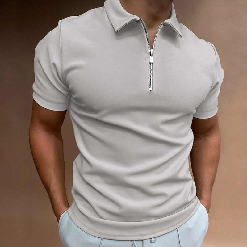 Camisa polo masculina de verão, cor sólida, manga curta, gola virada para baixo, zíper, camisetas e para homens, casual, streetwear, novos tops masculinos
