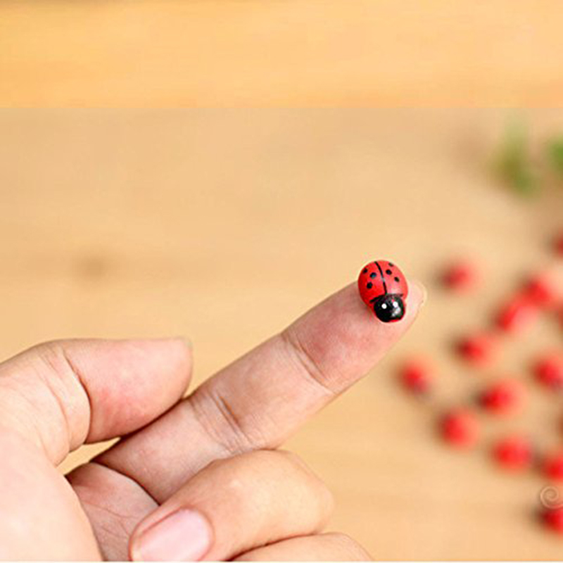 100pcs Cute Wooden Ladybird Ladybug Sponge Self-adhesive Sticker Kids Scrapbooking Baby Toys Garden Decorative Stakes