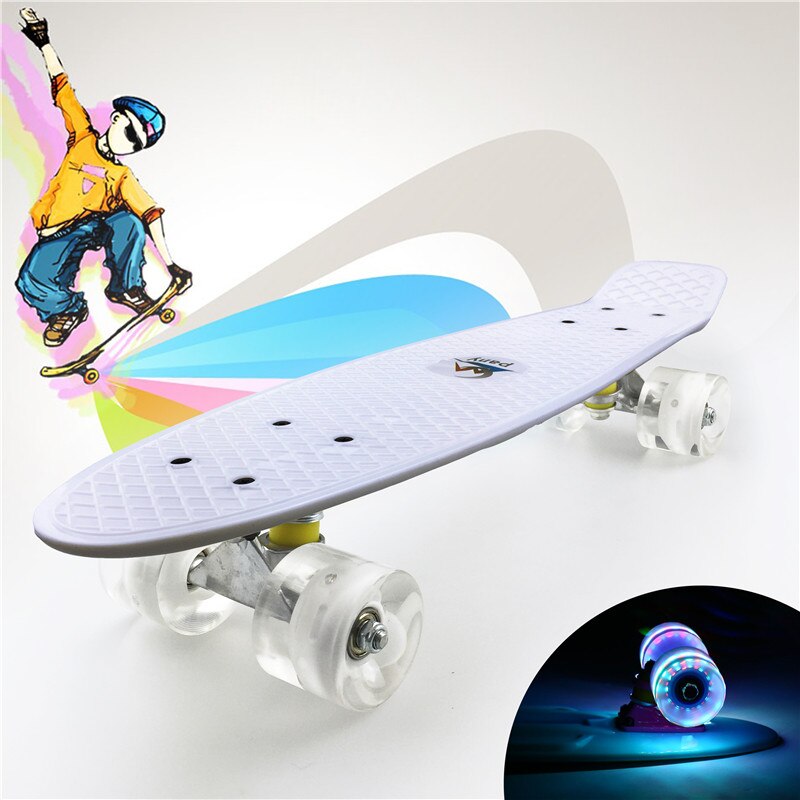 Flashy Penny Board 22 inch Skateboard Cruiser For Kids Mini Skate Board Outdoor Sports Retro Flashing 4 wheels Skates: White