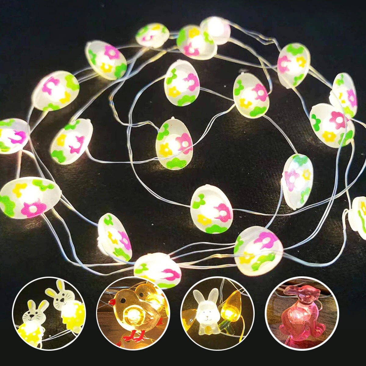 Easter LED Bunny String Lights Easter Decoration For Home Carrot Rabbit Fairy Light Supplies Happy Easter Party Favor