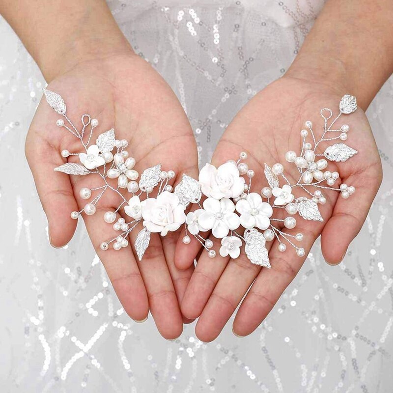 Blume Braut Hochzeit Haar Reben Silber Perle Haar Zubehör Braut Stirnband Kopfschmuck für Frauen und Mädchen
