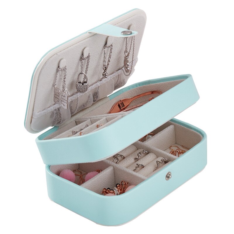 Portatile Contenitore di Monili Organizzatore di Cuoio DELL'UNITÀ di elaborazione Dei Monili Anello Orecchino Scatole di Immagazzinaggio di Imballaggio Display Case Organizer per la Casa di Viaggio: Blue 2