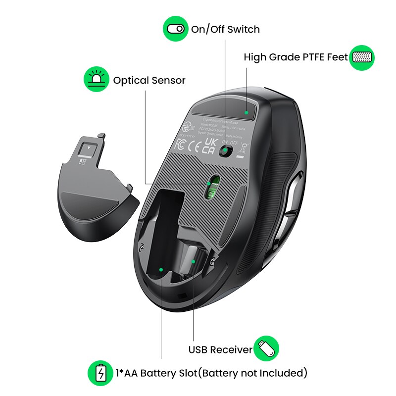 Mysz bezprzewodowa UGREEN mysz Bluetooth 5.0 ergonomiczna 4000 DPI cicha 6 przycisków dla tabletu MacBook mysz do laptopa cicha mysz 2.4G