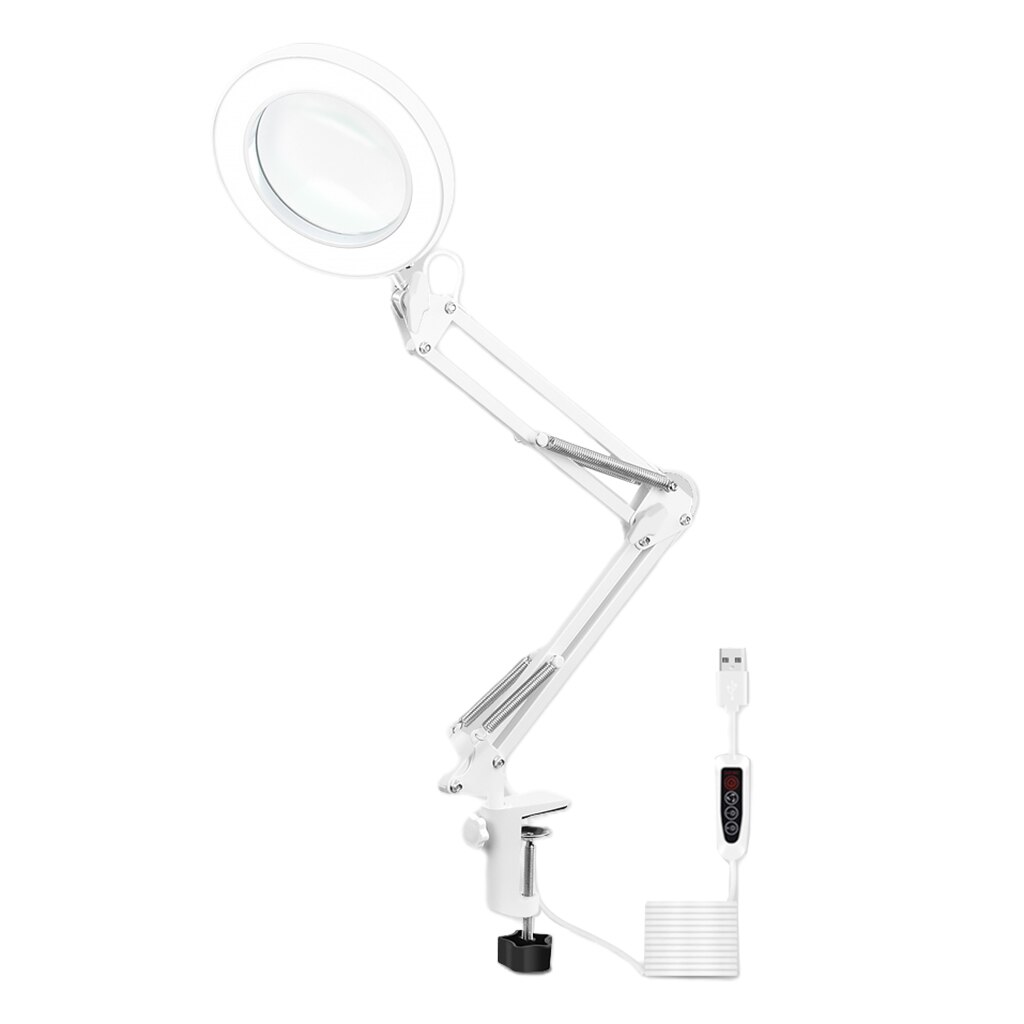 Usb drevet led lys forstørrelsesglass lampeklemme på bordplate 5x lupe lys