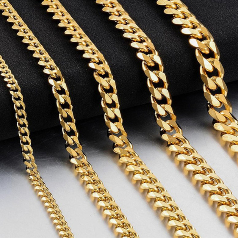Collares para hombre, cadenas de eslabones cubanos de acero inoxidable para hombre, accesorios de joyería Hiphop Rock, varios tamaños 3mm-9mm C047: 50 cm / Blanco / Color dorado