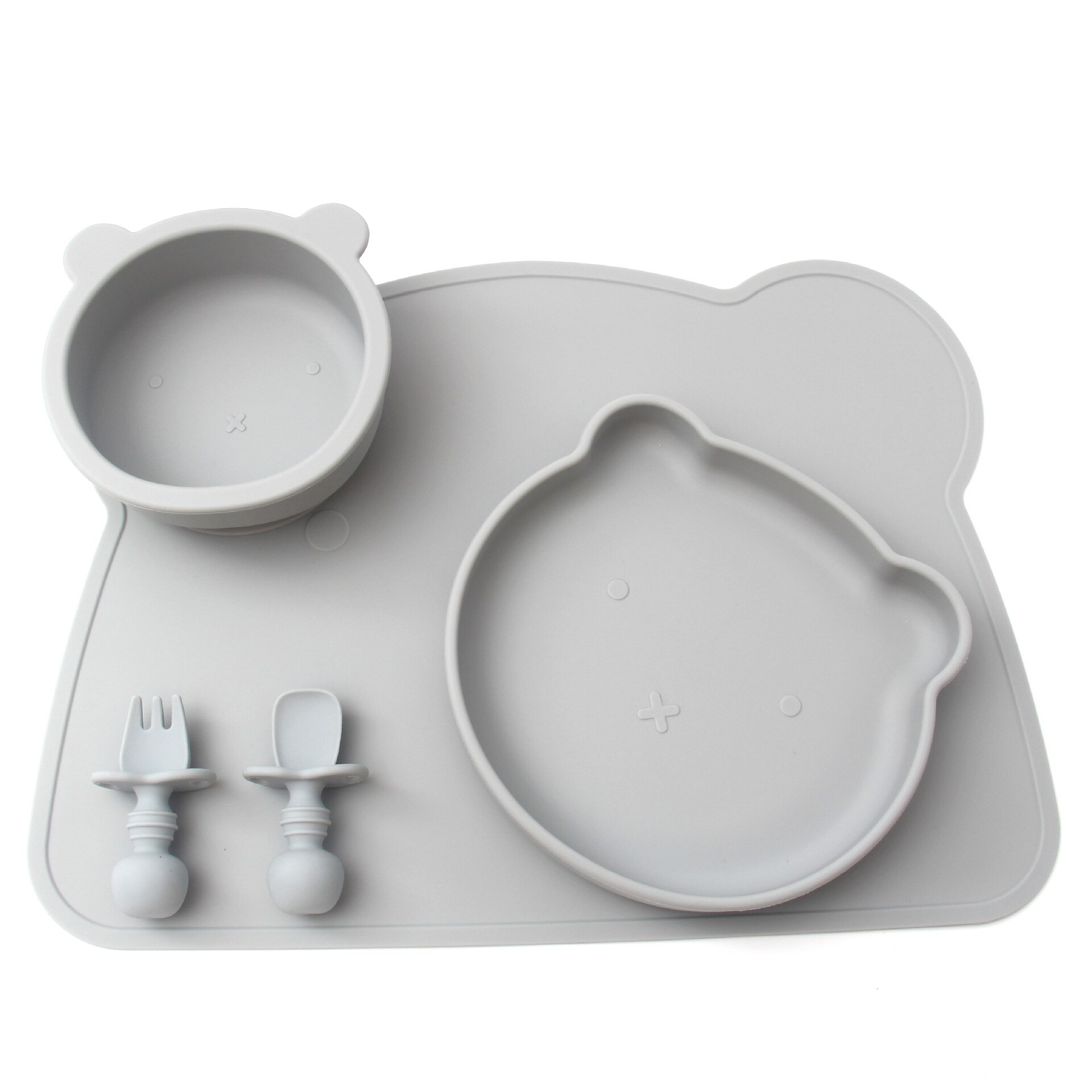 Babyvoeding Kom Plaat Lepel En Vork Set Food Grade Siliconen Antislip Baby Siliconen Servies Bpa Gratis Siliconen kauwen Gerechten: light grey