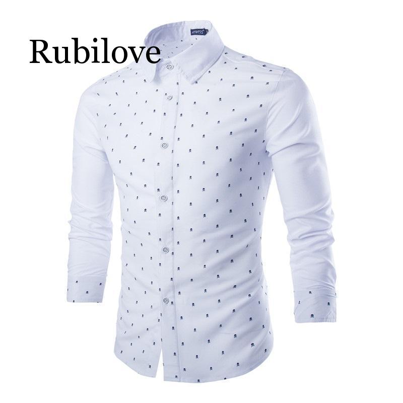 Herre skjorter med lange ærmer plus størrelse bomuld kranie prints casual slim fit sommertøj skjorter til mandlige tøj m -2xl: Hvid / Xl