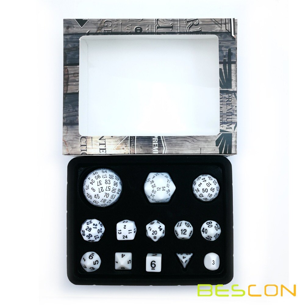 Bescon Complete Polyhedral Dice Set 13pcs D3-D100, 100 Sides Dice Set Opaque White