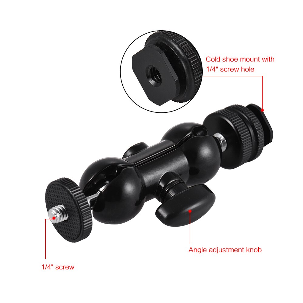 Multi-Function Double Ballhead Bracket Magic Arm Ballhead with Cold Shoe Mount 1/4" Screw for Monitor LED Video Light