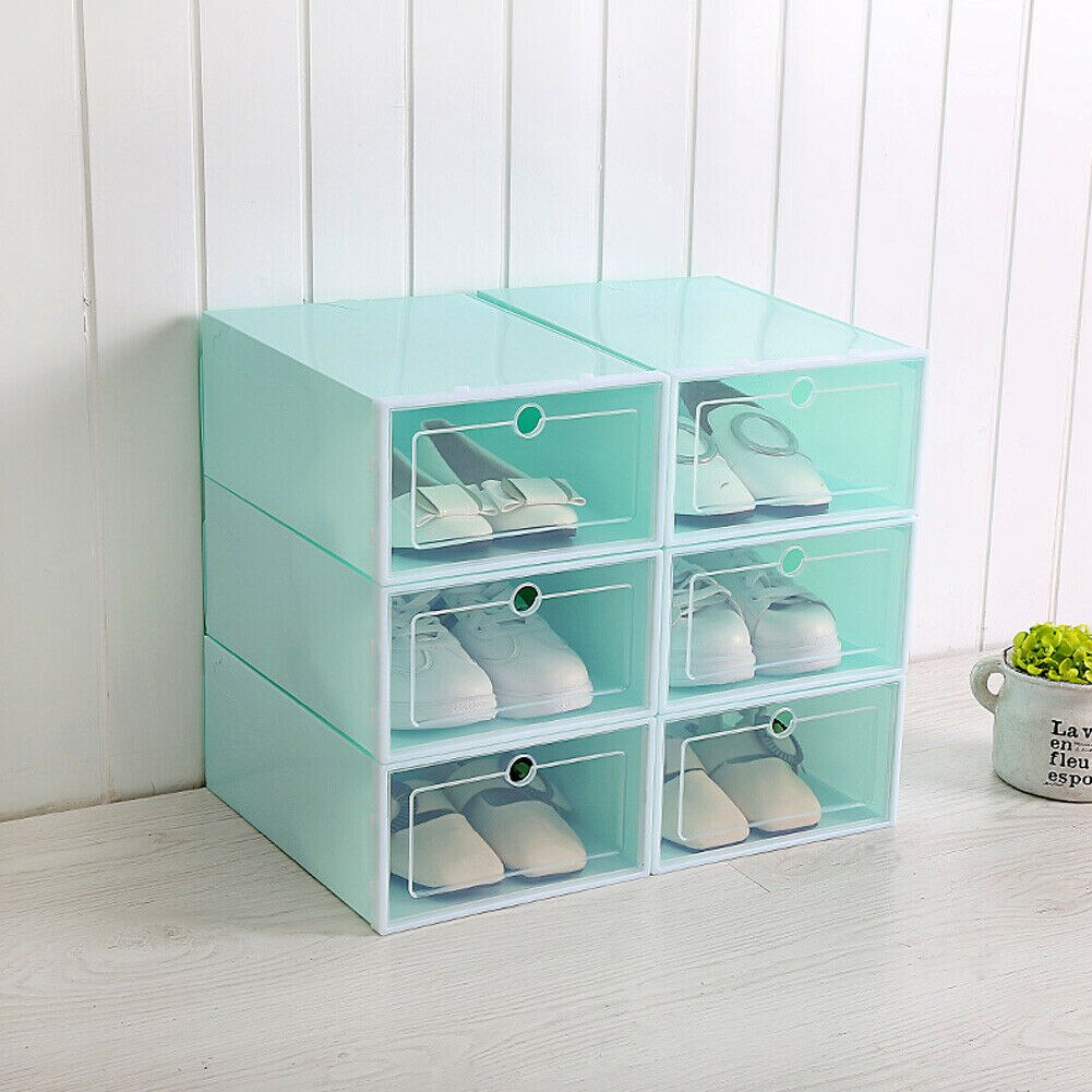 1pc Transparent Clear Plastic In Order Shoe Storage Box Shoe Hanger Boxes Organize: Green / Small
