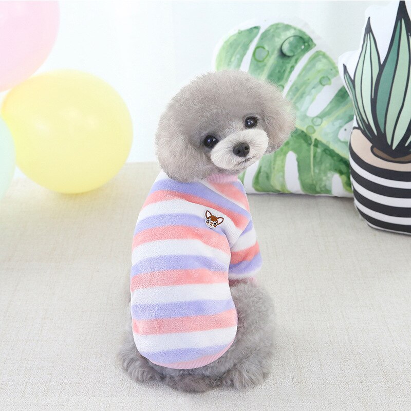 Zachte Flanellen Hond Kleding Voor Kleine Honden Winter Warm Hond Vest Regenboog Gestreepte Puppy Katten Kleding Chihuahua Poedel Shih Tzu jas: Roze / L